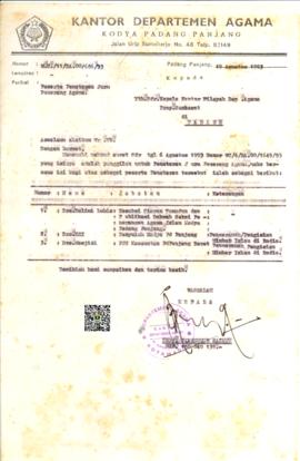 Surat Kepala Kantor Departemen Agama Kotamadya Padang Panjang perihal Penataran Juru Penerangan A...