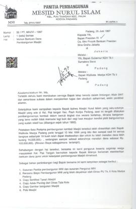 Surat Permohonan Bantuan Dana Pembangunan Mesjid Nurul Islam Kelurahan Piai tangah Kecamatan Pauh...