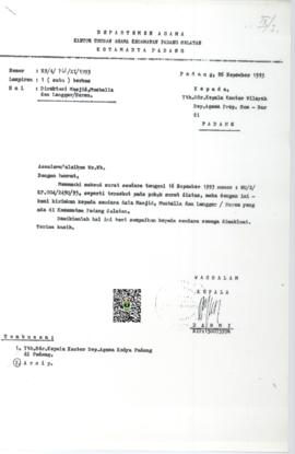 Surat Kantor Urusan Agama Kecamatan Padang Selatan Perihal Direktori Mesjid, Musholla dan Langgar...