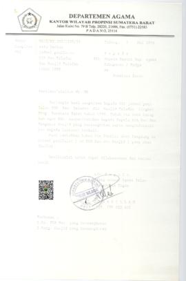 Surat Kepala Bidang Agama Islam Kanwil Departemen Agama  Sumatera Barat Perihal  Jadwal Penilaian...
