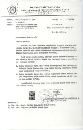 Surat Kepala Kanwil  Departemen Agama Provinsi Sumatera Barat Perihal Permohonan Bantuan Rehabili...