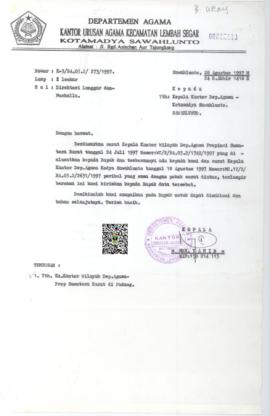 Surat Kepala Kantor Urusan Agama Kecamatan Lembar Segar Perihal Direktori Langgar dan Musholla