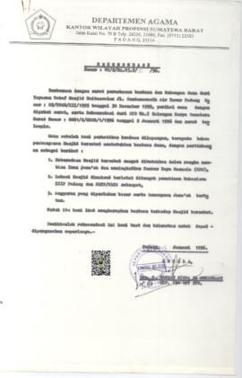 Surat Rekomendasi Kepala Bidang Urusan Agama Islam Eks. Kanwil Departemen Agama Propinsi Sumatera...