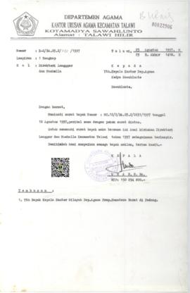 Surat Kepala Kantor Urusan Agama Kecamantan Talawi Perihal Direktori Langgar dan Musholla