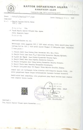 Surat Kepala Seksi Urusan Agama Islam kantor Departemen Agama kabupaten Agam perihal  Masjid Bant...