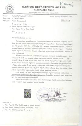 Surat Kepala Kantor Departemen Agama Kabupaten Agam perihal permohonan Rekomendasi  Pembangunan M...