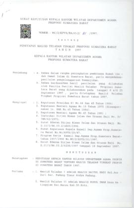 Surat Keputusan Kepala Kantor Wilayah Departemen Agama Provinsi Sumatera Barat tentang Penetapan ...