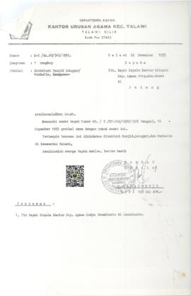 Surat Kepala Kantor Urusan Agama Kecamantan Talawi Perihal Direktori Masjid Langgar Musholla