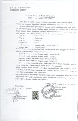 Surat Keterangan Kepala Desa Simpang ampat Kecamatan pasaman kabupaten pasaman perihal Status Tan...