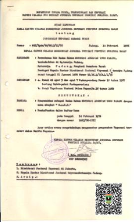 Surat Keputusan Direktorat Jendral Koperasi Propinsi Sumatera Barat tentang Pengesahan Koperasi S...