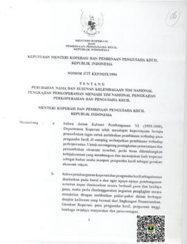 Surat Keputusan Menteri Koperasi dan Pembinaan Pengusaha Kecil Republik Indonesia Nomor: 295/KEP/...