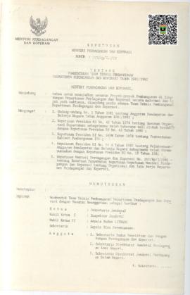 Tentang Pembentukan Team Teknis Pembangunan Departemen Perdagangan dan Koperasi Tahun 1981/1982