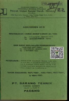 Amandemen IV Penyesuaian Harga Akibat Kemar 30-1983 Pekerjaan Pembuatan Saluran Induk Dari BSD 29...