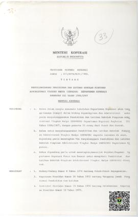 Keputusan Menteri  Koperasi No :613/M/KPTS/XI/1986 tentang Penyelenggaraan Pendidikan dan Latihan...
