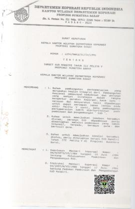 Surat Keputusan Kepala Kantor Wilayah Departemen Koperasi Provinsi Sumatera Barat Nomor : 1294/KW...