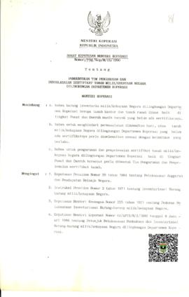 Surat Keputusan Menteri Koperasi Nomor : 778/Kep/M/IX/1990 tentang  Pembentukan Tim Pengurusan Da...