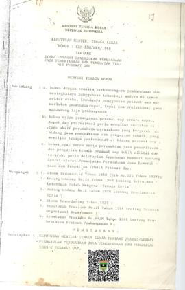 Keputusan Menteri Tenaga Kerja No. Kep 1261/ MEN / 1988 tentang Syarat-syarat Penunjukan Perusaha...