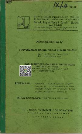 Amandemen ke IV Surat Perjanjian Pemborongan Pekerjaan Pembuatan Saluran Suplesi Piruko dari Jala...