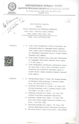 Keputusan Kepala Kantor Wilayah Departemen Tenaga Kerja Provinsi Sumatera Barat tentang Panitia P...