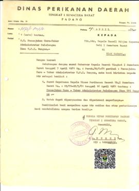 Surat Pengantar Surat Keputusan Dinas Perikanan Daerah Tk.I Sumatera Barat tentang Penunjukan Car...