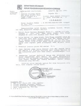Surat tentang Jaminan Prinsip Perum PKK untuk Kredit Tata Niaga Cengkeh MP 1994/1995