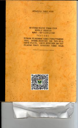 Cover Kep Menteri Tenaga Kerja R.I No : Kep. 322/M/SJ /1985 tentang Petunjuk Pelaksanaan Tugas Su...