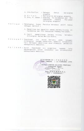 Penutup Surat Keputusan Kepala Kantor Wilayah Departemen Koperasi dan PPK Provinsi Sumatera Barat...