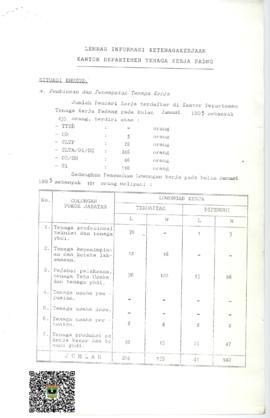Lembar Informasi Ketenagakerjaan Kantor Departemen Tenaga Kerja Padang Bulan Januari 1995