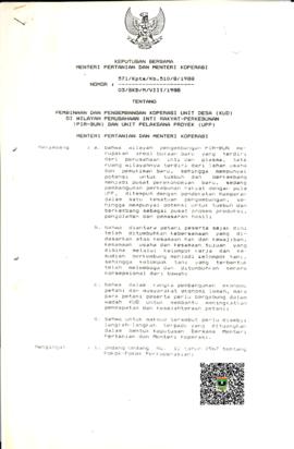 Keputusan Bersama Menteri Pertanian dan Menteri Koperasi No : 571/Ktps/Kb.510/8/1988 dan 03/SKB/M...