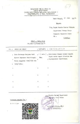 Data Ketenagakerjaan Sumatera Barat  Departemen Tenaga Kerja RI Kantor Bukittinggi ( Kodya Bukitt...