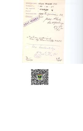 Lembar Disposisi surat dari Dirjen Banwas tanggal 22 Oktober 1990 ke Kabid Penagwasan KK, No. Age...
