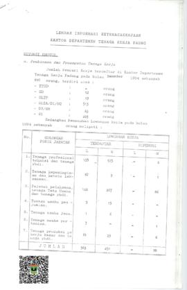 Lembar Informasi Ketenagakerjaan Kantor Departemen Tenaga Kerja Padang Bulan Desember 1994