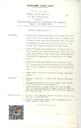 Kepmen Tenaga Kerja No. KEP.159/M/BW/1989 tentang Penyelenggaraan Pelatihan Keselamtan dan Keseha...