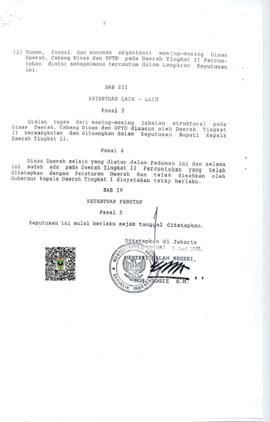 Lanjutan Keputusan Menteri dalam Negeri tentang Pedoman Organisasi Dinas pada Daerah TK. II Perco...