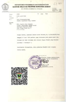 Data Ketenagakerjaan Sumatera Barat Departemen Pendidikan dan Kebudayaan Kanwil Prov. Sumbar