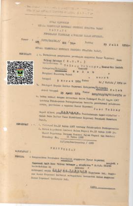 SK Kepala Kanwil Direktorat Koperasi Prop. Sumbar nomor 105/KPTS/PAD/DK.3/I/1976 tentang Pengesah...