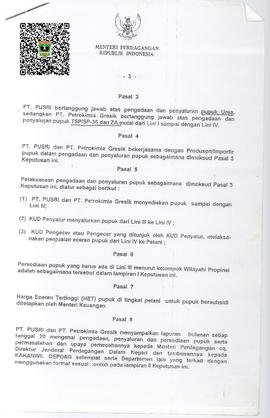 Keputusan Menteri Perdagangan Republik Indonesia tentang Pengadaan dan Penyaluran Pupuk untuk Tan...