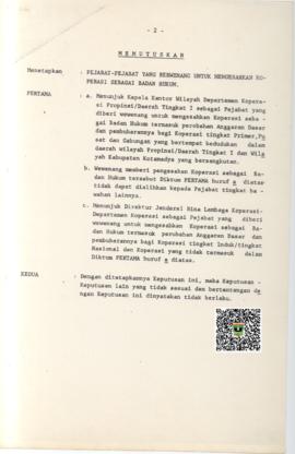 Isi Keputusan Menteri  Koperasi No :27/M/KPTS/VIII/1983 tentang Penetapan Pejabat yang berwenang ...
