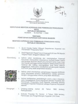 Surat Keputusan Menteri Koperasi Dan Pembinaan Pengusaha Kecil Republik Indonesia Nomor : 16/KEP/...