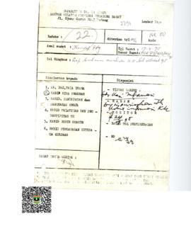Lembar Disposisi perihal Laporan Bulanan analisa Ketenagakerjaan bulan Maret 1995